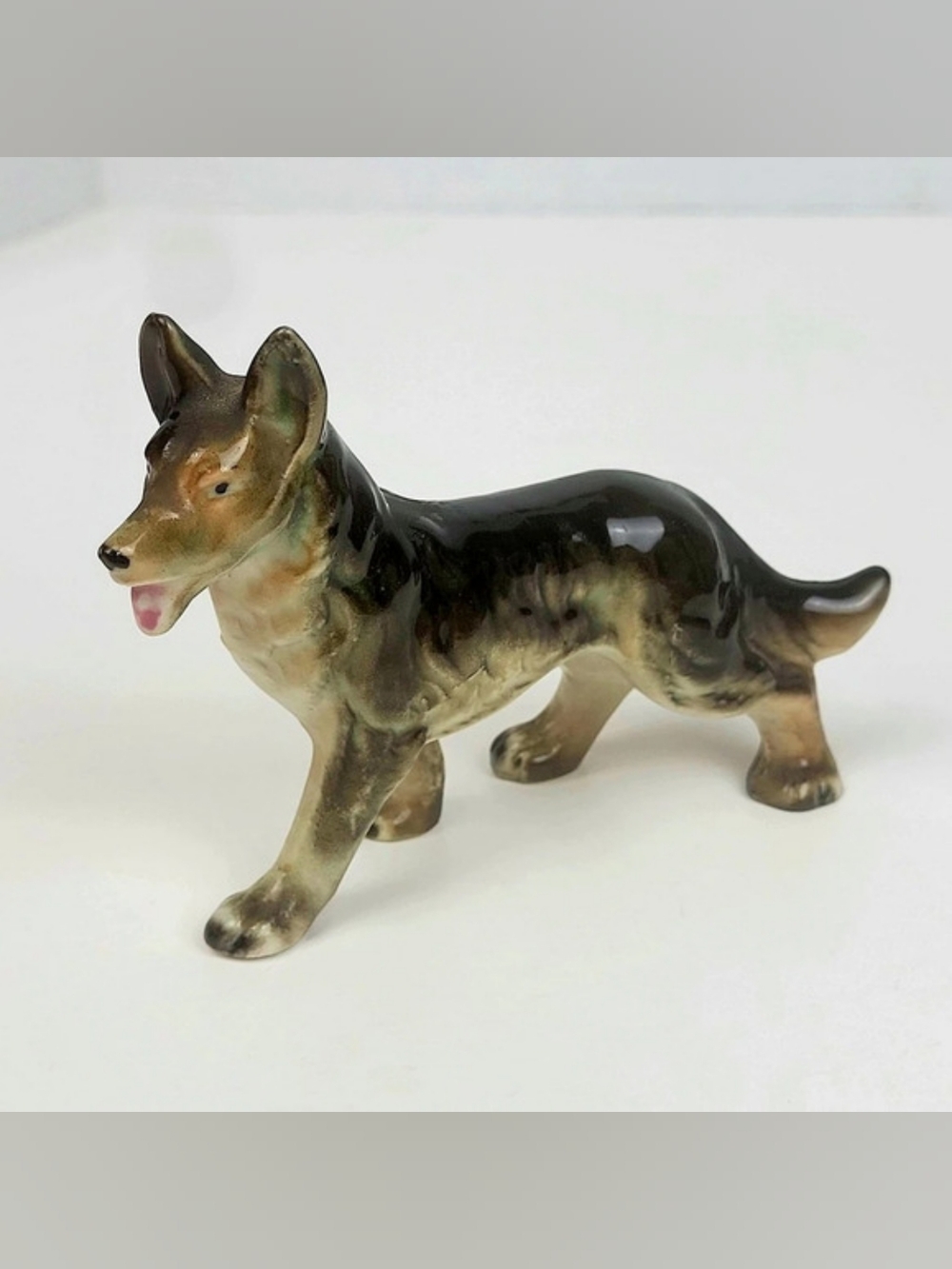 Vtg 50s Japan~Ceramic German Shepherd Dog Figurine Hand Painted 3"×4.5"